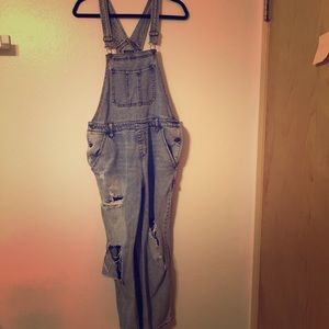 Distressed overalls